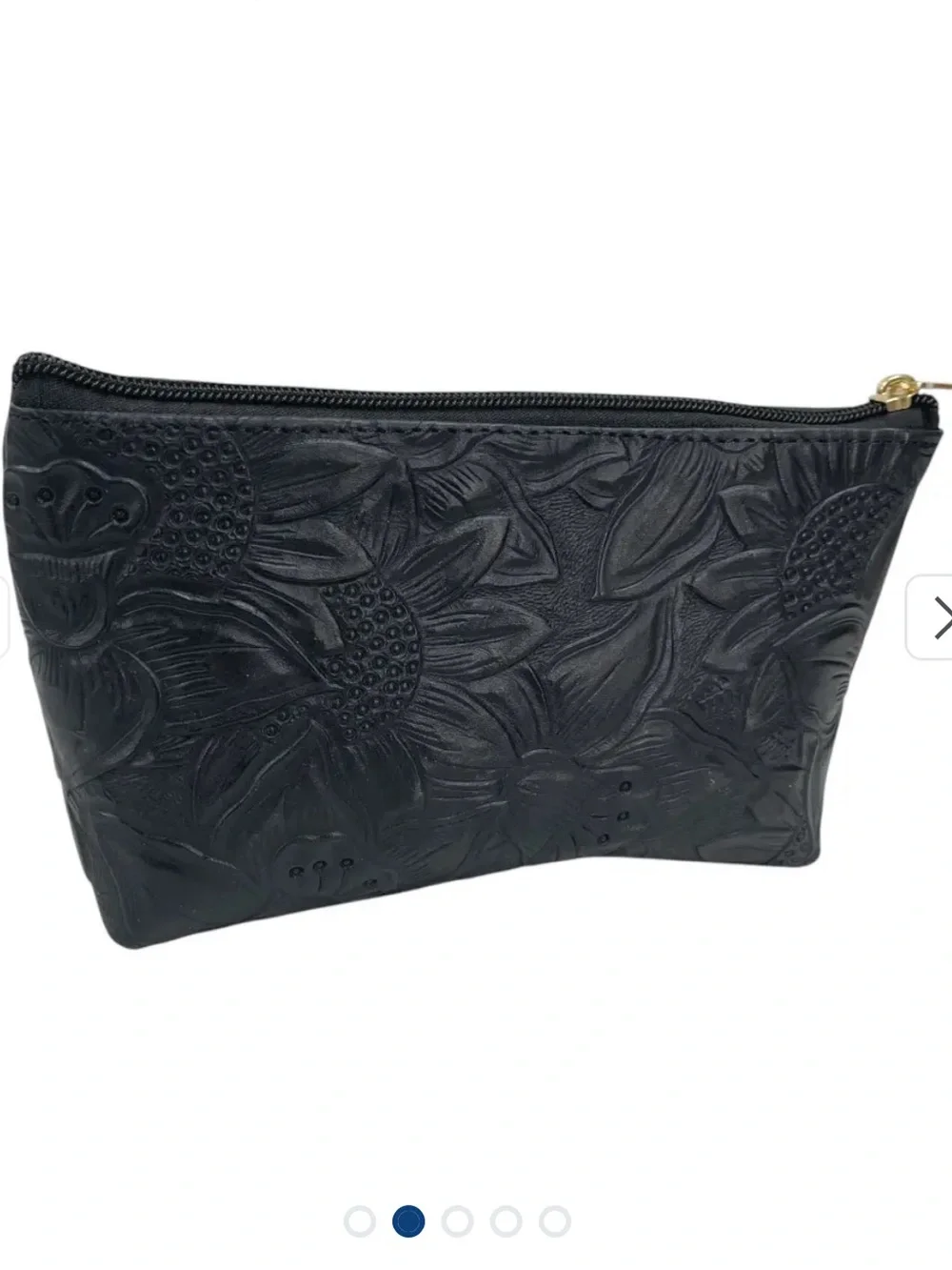 MEXICANA Leather Black Floral Handtooled Cosmetic Bag